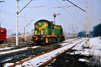 TEM2-185 stoi na terenie stacji kolei piaskowej Biskupice - 1993 r. (fot. Wojciech Szpigiel) 